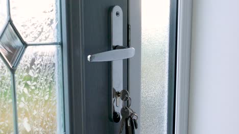 key being placed in a modern door keyhole