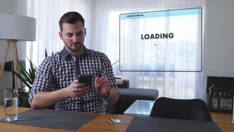 man tries to pay online with his credit card on the smartphone and receives an error message
