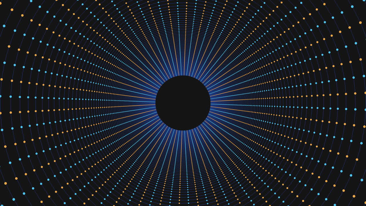 Symmetric black and blue circular pattern with connected circles