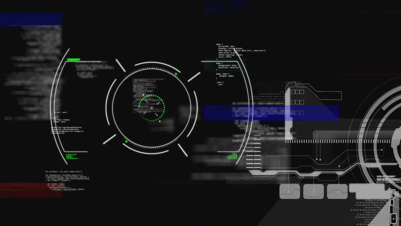 Animation of scope scanning and data processing on black background