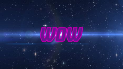 animación de texto wow sobre luces azules y estrellas sobre fondo negro