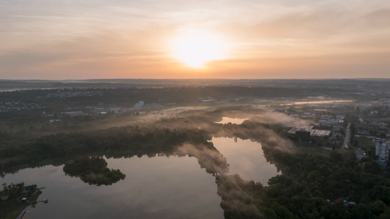 Aerial drone timelapse view of Chisinau city at sunrise. Moldova