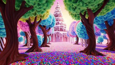 a colorful candy land forest