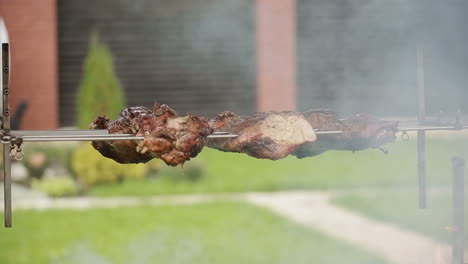 flank steak on grill. close up process of frying meat on the grill