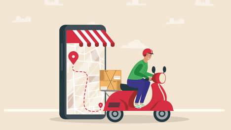 smartphone with delivery service app animation