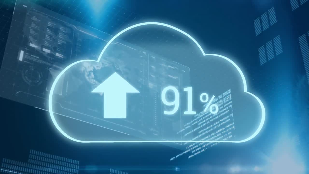 subir nubes de progreso y una interfaz futurista con códigos de programa