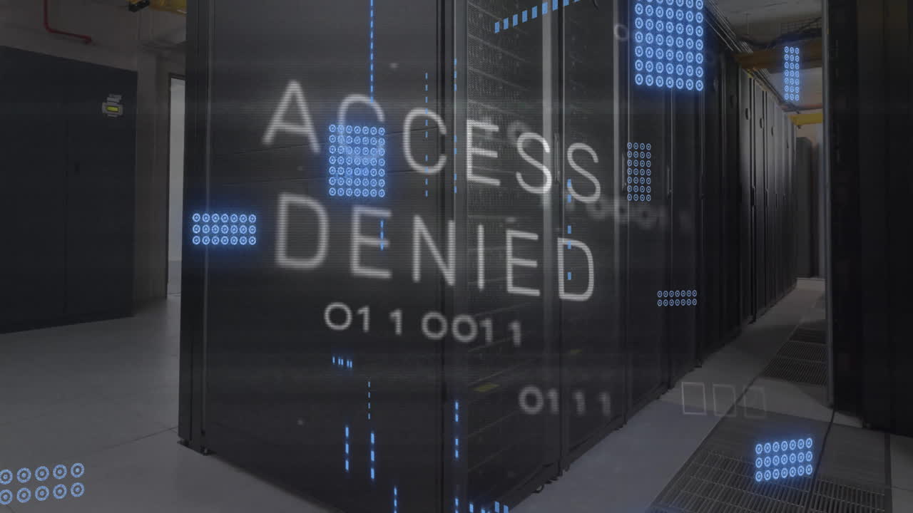 animación del procesamiento de datos y la placa de circuitos informáticos sobre la sala del servidor