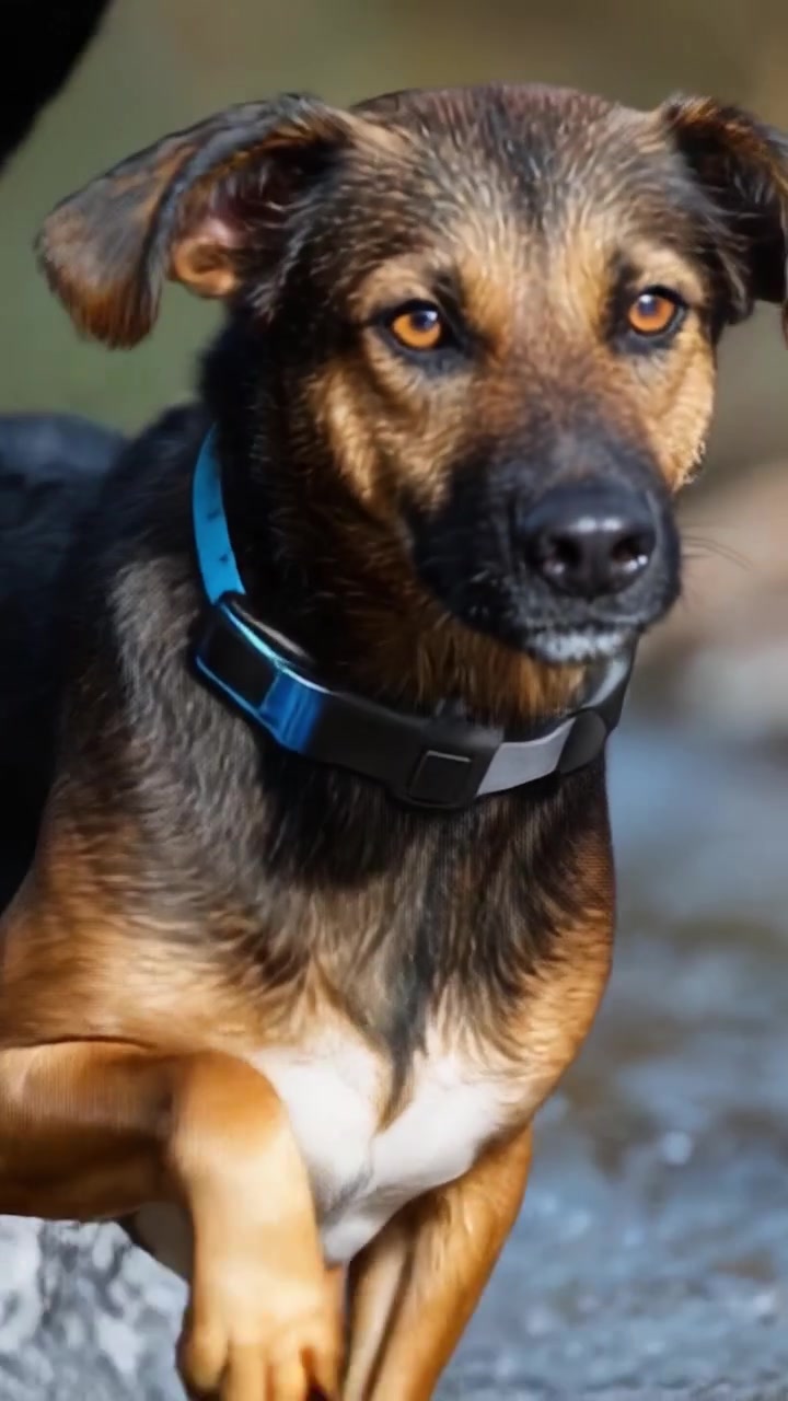 A playful dog splashes joyfully through water, showcasing its shiny coat and bright eyes, capturing the essence of fun and vitality in a natural setting.