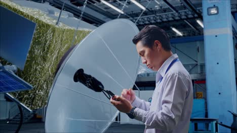 ingeniero que trabaja en el mantenimiento de satélites