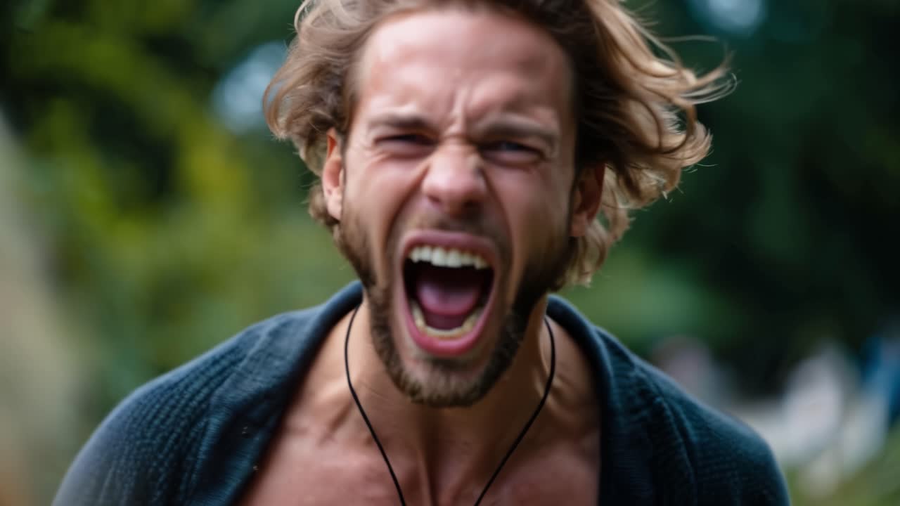Emotional expressions of intensity and vulnerability showcase contrasting moods in dramatic close-up frames of a man caught in a moment of raw emotion and reflection
