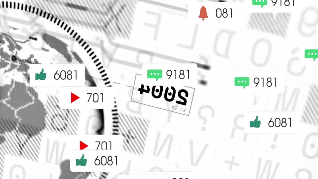 animación de iconos de medios y procesamiento de datos en todo el mundo