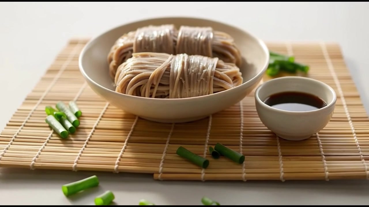 Tigela de Soba com Molho para Mergulhar em Esteira de Bambu