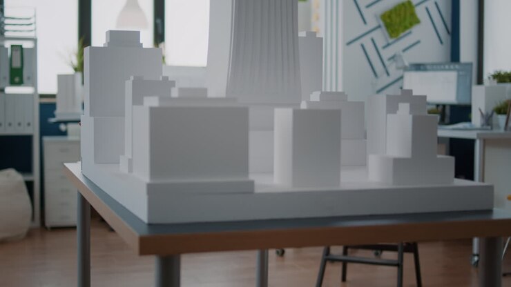 Modelos arquitetônicos em um escritório moderno