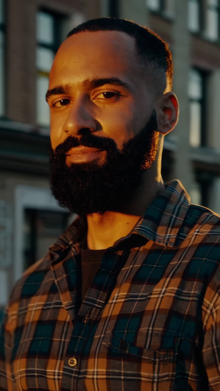 hombre con una camisa a cuadros en la ciudad