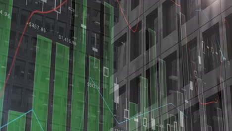 animation of statistical data processing against tall buildings