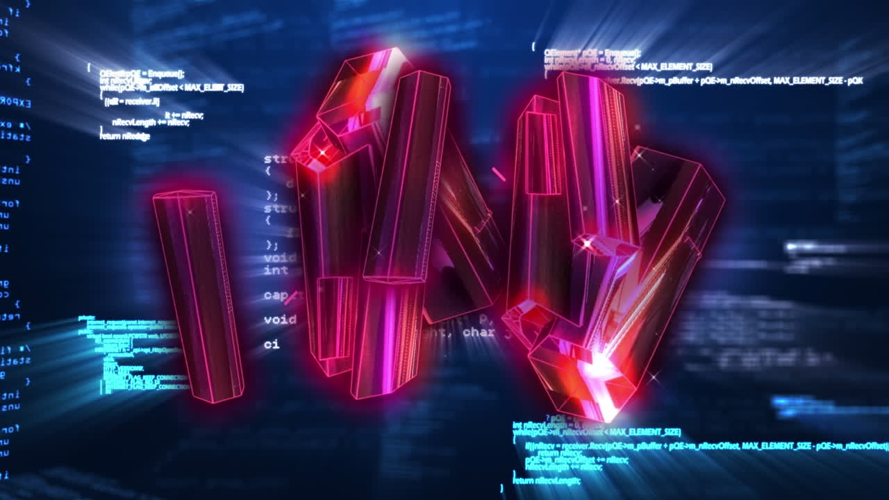 animación de diamantes rojos sobre el procesamiento de datos en el espacio digital de la marina