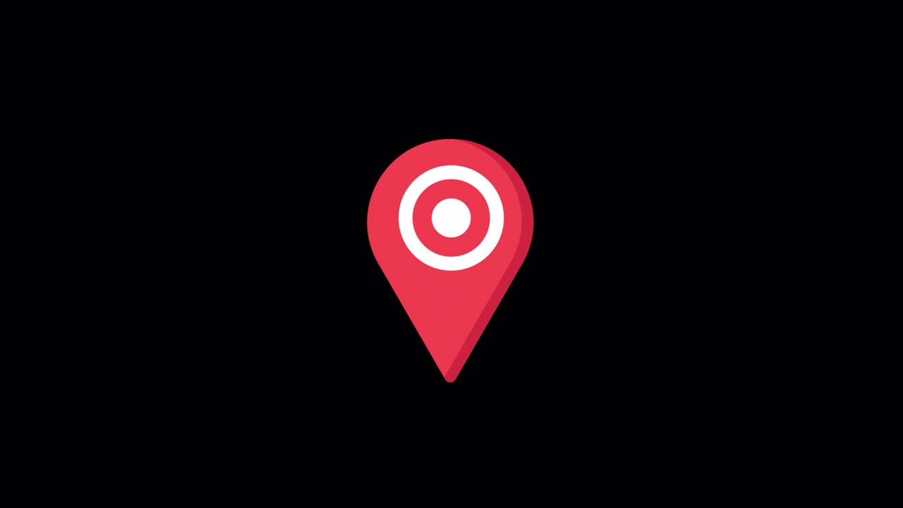 Animated Red Location Pin Icon Pulsing on Black Background