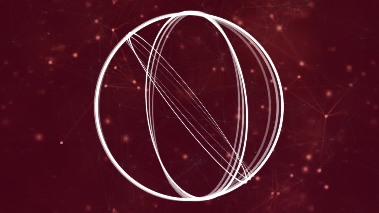 animación del escaneo del alcance a través de una red de conexiones y puntos brillantes sobre fondo rojo