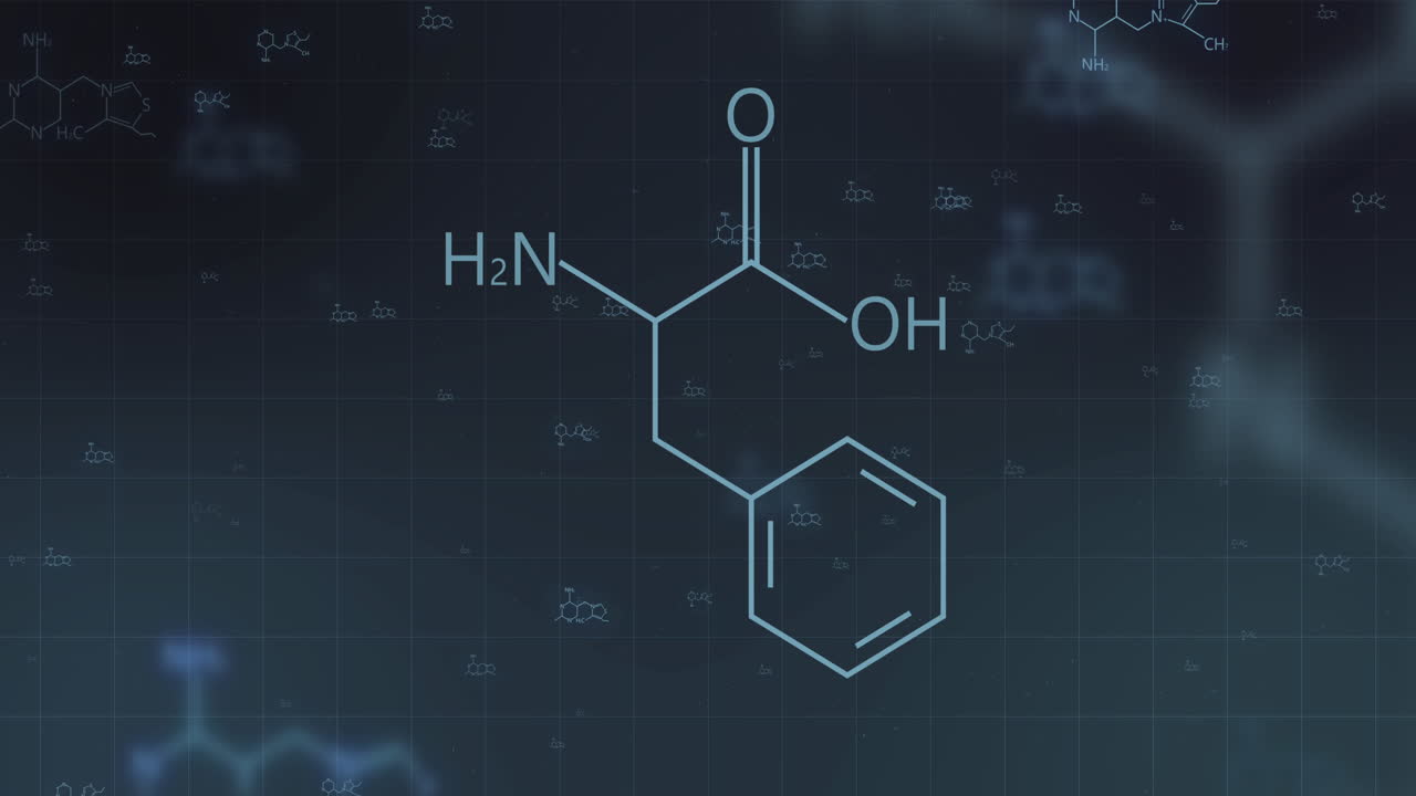 animación de las estructuras de la fórmula química sobre un fondo oscuro