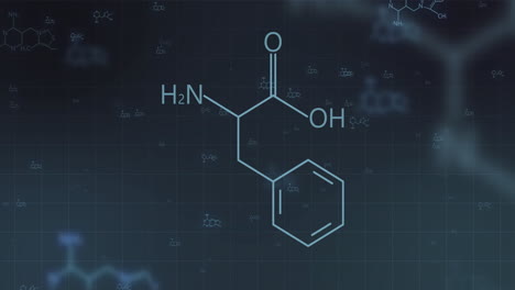 animación de las estructuras de la fórmula química sobre un fondo oscuro