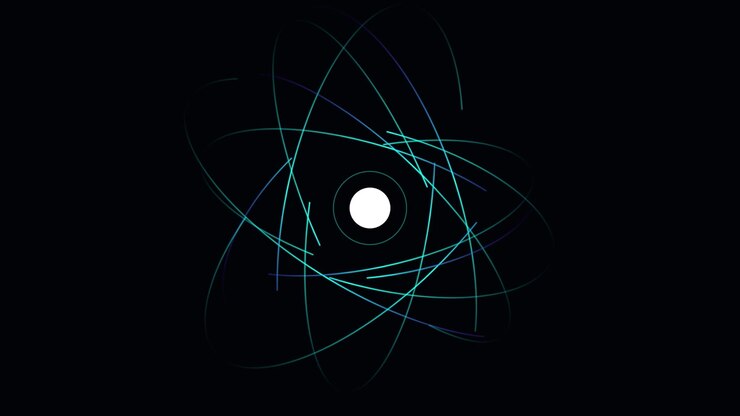 Abstract Animation of Glowing Atomic Structure on Black Background