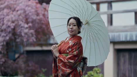 japanese woman in kimono with traditional umbrella
