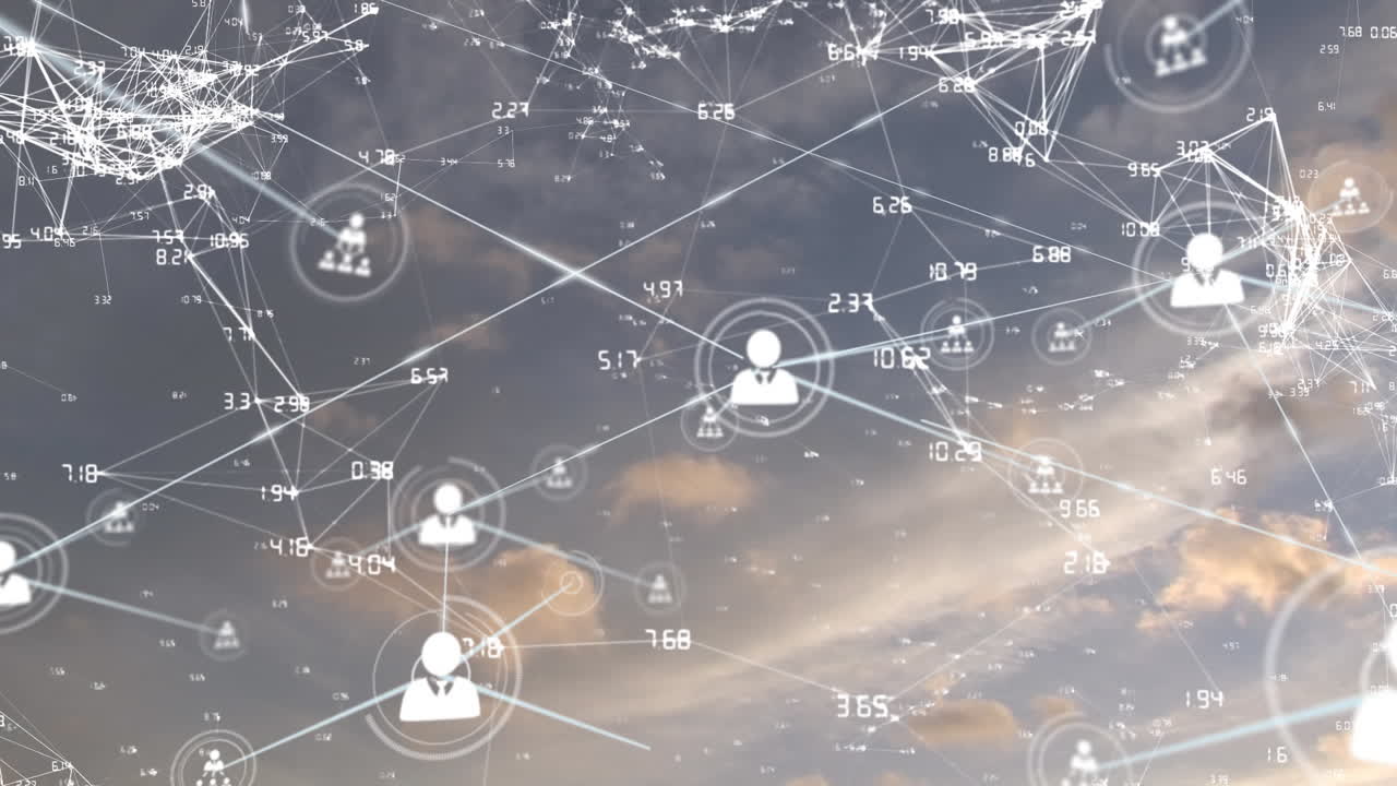 сеть значков соединения на фоне голубого неба