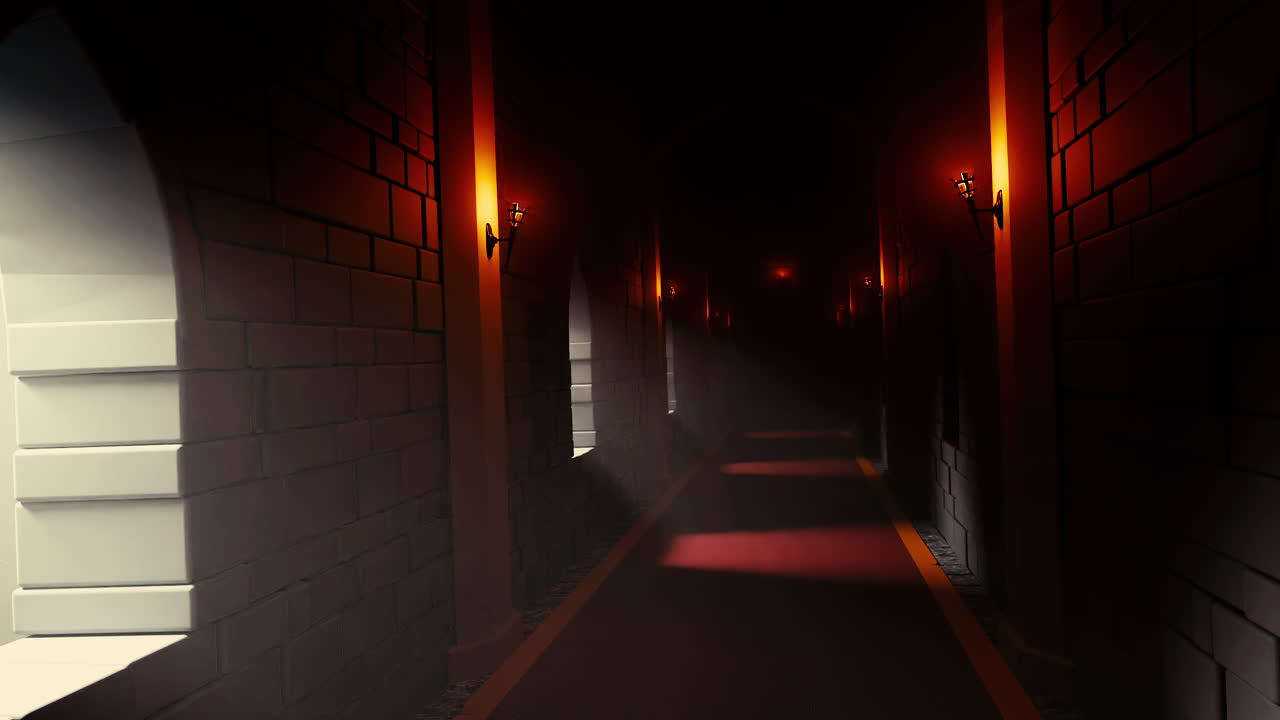 el corredor medieval oscuro y brillante