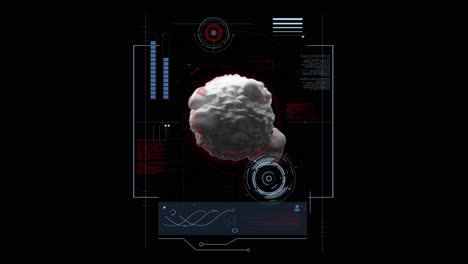 virus en movimiento blanco e infográfico en la interfaz de usuario de hud mostrado en fondo negro con glitch final