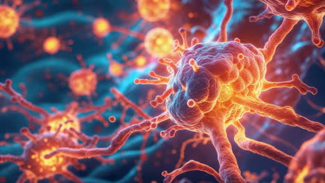 microscopic view of neural or viral cells