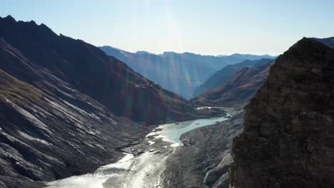 aerial shot of the grossglockner glacier in austria and the grossglockner alpine road in europe sunny weather