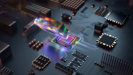 dynamic glowing processor on a circuit board, representing advanced technology