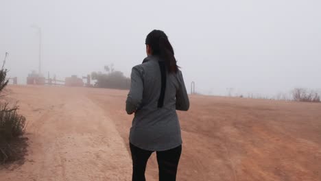 a morning run in fog and clouds