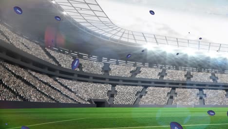 Animation-of-blue-rugby-balls-with-france-text-at-stadium