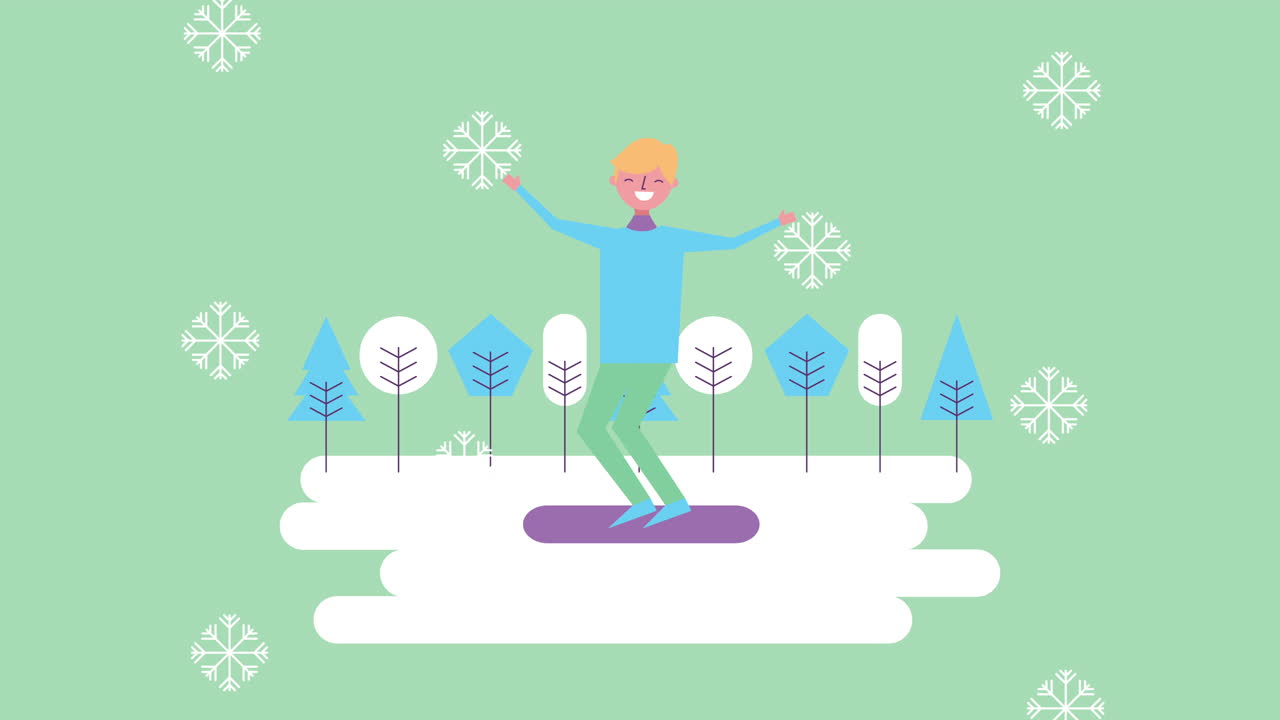 스노우보드 를 타고 있는 남자 와 함께 겨울의 눈 풍경