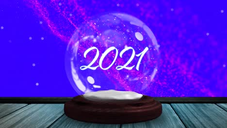 Animation-of-2021-in-snow-globe-with-shooting-star-and-snow-falling