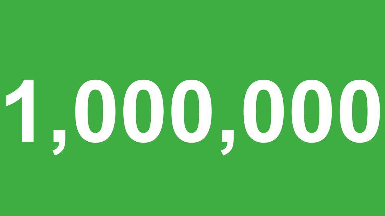 Number Counter Animation Counting Up from 1 to 1 Million on Green Screen Background