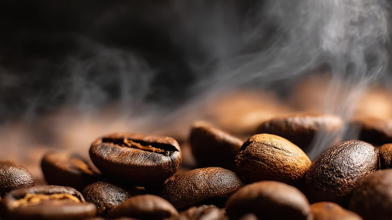 Reiche, aromatische Kaffeebohnen, umgeben von Dampfschwaden, die bei jedem Schluck ein sensorisches Erlebnis von Frische und Geschmack schaffen