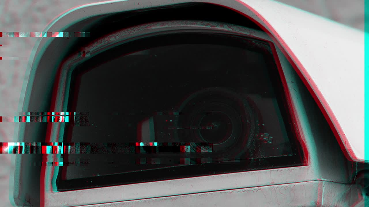Sequence of security camera and general public street crowd with digital glitch effect