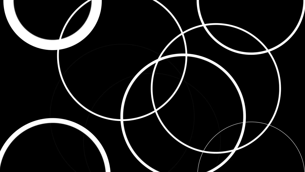 Abstracte animatie van uitdijende witte cirkels op zwarte achtergrond