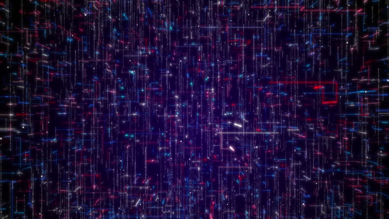 Sfondo digitale futuristico di dati con linee fluide, circuiti ed elementi di IA