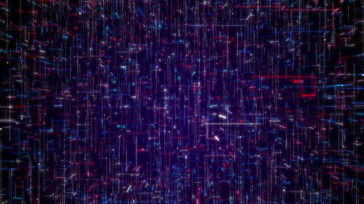 Futuristic Digital Data Background with Flowing Lines, Circuits, and AI Elements