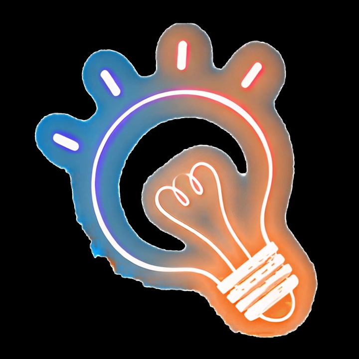 Lampadina al neon animata e cervello che simboleggiano idee creative
