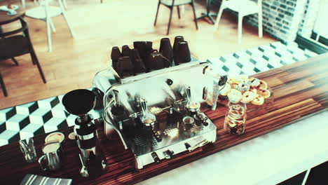 close-up of the coffee machines that are operating automatical