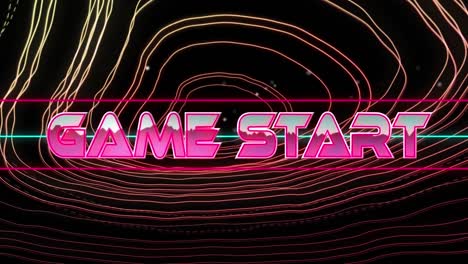 Animation-of-game-start-text-over-light-trails-on-black-background