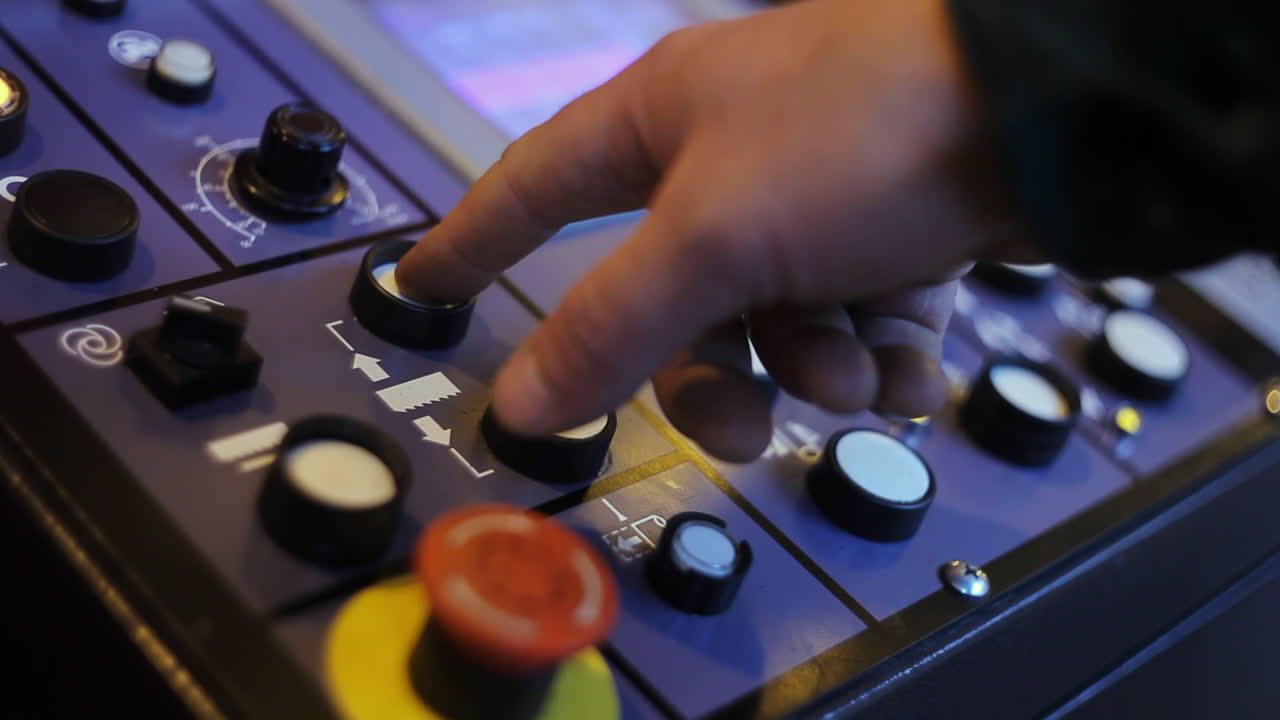 ingeniero que controla una línea de producción automatizada en un panel de control con pantalla