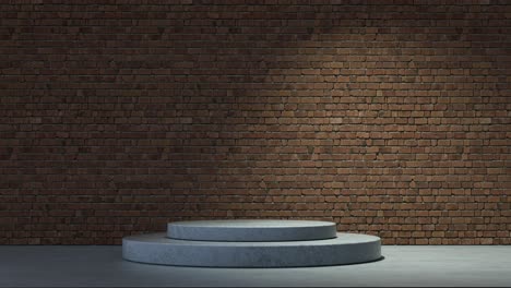 cylindrical stage for product presentation with bricks wall. 3d animation loop.