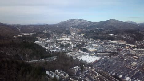 aerial push, boone north carolina in snow