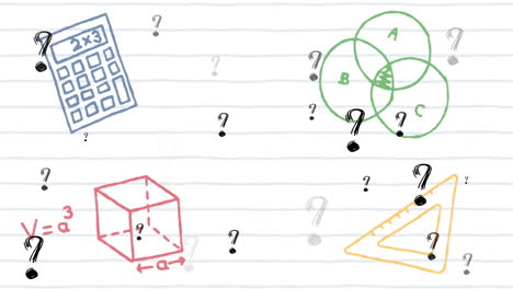 Animation-Von-Fragezeichen-Und-Schulsymbolen-Auf-Weißem-Hintergrund