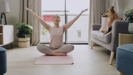 young caucasian woman meditating while practicing